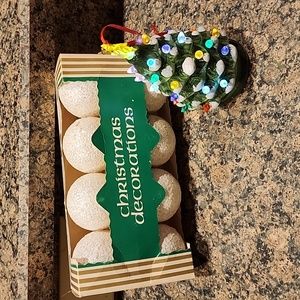 Vintage Bradford The Unbreakable Kind White Glitter Ornaments, Set of 8